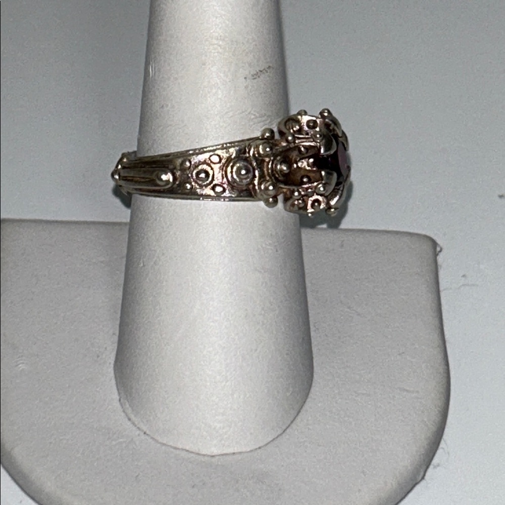 Artisan Made Vintage Sterling Silver & Rhodonite Garnet Gemstone Ring - Picture 5 of 7